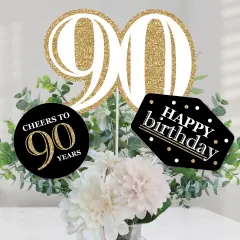 Big Dot of Happiness Adult 90th Birthday - Gold - Birthday Party Centerpiece Sticks - Table Toppers - Set of 15