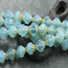 *14* 12x10mm Silver Washed Light Blue Aqua Opaline Picasso Turbine Beads