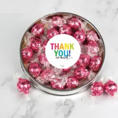 Thank You Candy Gift Tin with Chocolate Lindor Truffles by Lindt Large Plastic Tin with Sticker - By Just Candy