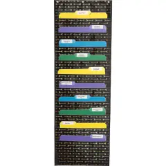 Carson Dellosa 14" x 47" Black Hanging File Folders Storage Pocket Chart With Gold Arrows, 10 Pocket Paper Organizer for Games, Teacher Supplies for Homeschool, Classroom and Office Organization
