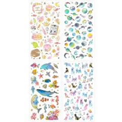 Wrapables 3D Epoxy Stickers for Scrapbooking, Journal, Planner, Decals for Phone or Notebook (4 Sheets) Marine, Cats, Space