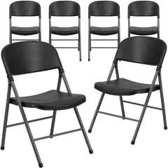 Emma and Oliver Missy Set of 6 330 lb. Capacity Plastic Folding Chairs with Charcoal Frame Black