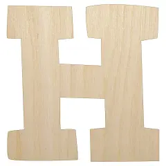 Letter H Uppercase Fun Bold Font Unfinished Wood Shape Piece Cutout for DIY Craft Projects