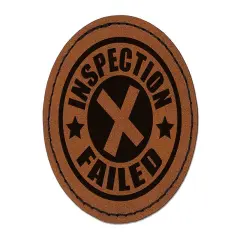 Inspection Failed Round Iron-On Engraved Faux Leather Patch Applique - 2.5" Brown