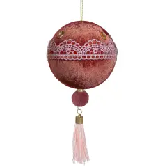 Northlight Maroon and Pink Lace Fabric Christmas Ball Ornament 4" (100mm) Red