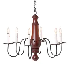 Irvins Country Tinware 6-Arm Large Norfolk Wood Chandelier in Rustic Red
