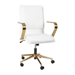 Merrick Lane Artemis Mid-Back Home Office Chair with Armrests, Height Adjustable Swivel Seat and Five Star Base White/Gold