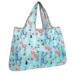 Wrapables Large Foldable Tote Nylon Reusable Grocery Bag Llamas