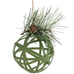 Northlight Hollow Metal Christmas Ball Ornament with Pinecone - 5" - Green