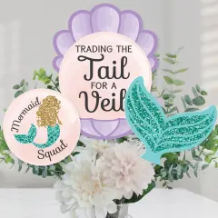 Big Dot of Happiness Trading The Tail for A Veil - Mermaid Bachelorette or Bridal Shower Centerpiece Sticks - Table Toppers - Set of 15