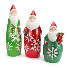 Melrose Set of 3 Santa Claus in Glittered Snowflake Suit Christmas Figurines 24.25" Red