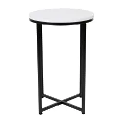 Merrick Lane Fairdale End Table with Round Cross Brace Frame White/Matte Black