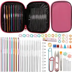 96 Pieces Crochet Hooks Kit, Crochet Needles Set with Storage Bag, Aluminum Crochet Hooks with Stitch Markers and Large-Eye Blunt Needles for Experienced Crochet Hook Lovers