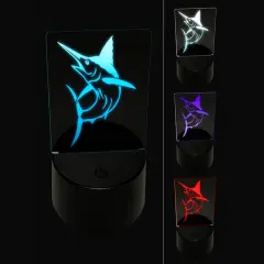 Jumping Marlin Fish 3D Illusion LED Night Light Sign Nightstand Desk Lamp