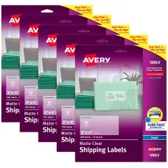Avery Matte Clear Shipping Labels, Sure Feed Technology, Inkjet, 2" x 4", 100 Labels (18863) - 5 Pack