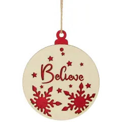 Northlight Snowflake and Star Cutout "Believe" Disc Christmas Ornament - 7" - Red and Beige