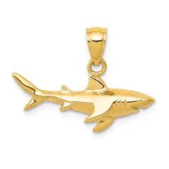 14K Gold Shark Pendant Charm Jewelry 18 x 24 mm