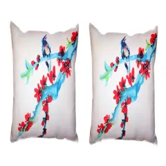 Pair Of Betsy Drake Red Buds & Bird No Cord Pillows 16 X 20