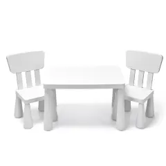 3 Pieces Toddler Multi Activity Play Dining Study Kids Table and Chair Set White
