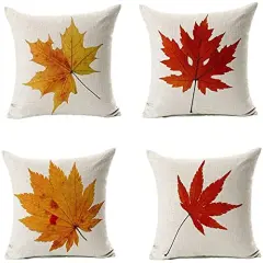 All Smiles Fall D&eacute;cor Throw Pillow Covers 16x16 Set of 4 for Home Thanksgiving Autumn Kitchen Decoration Couch Throw Cushion, Outside Outdoor Harvest Decorative Maple Leaves