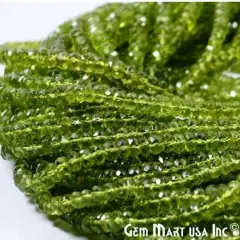 Rondelle Beads, 12.5 Inch Bead Strands, Natural Strung Gemstone, 3-4mm, Faceted, GemMartUSA (70002) Peridot