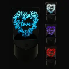Love Script in Flower Heart Wreath 3D Illusion LED Night Light Sign Nightstand Desk Lamp
