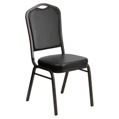 Emma and Oliver Crown Back Stacking Banquet Dining Chair BlackVinyl/GoldVein