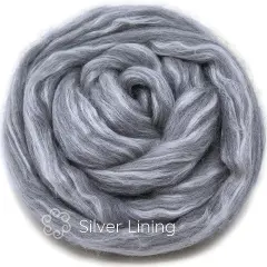 Silk Merino Blended Roving. Soft Combed Top Fiber for Spinning, Felting, & Fiber Arts. Silver Lining