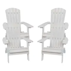 Merrick Lane Set of 4 Riviera Poly Resin Folding Adirondack Lounge Chair - All-Weather Indoor/Outdoor Patio Chair White