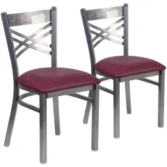Emma and Oliver 2 Pack Clear Coated "X" Back Metal Restaurant Chair BurgVYL/ClearCoated