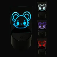 Charming Kawaii Chibi Mouse Face Blushing Cheeks 3D Illusion LED Night Light Sign Nightstand Desk Lamp