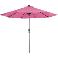 Northlight 9ft Solar Lighted Outdoor Patio Market Umbrella with Hand Crank and Tilt, Pink
