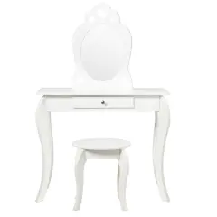 Kids Princess Makeup Dressing Play Table Set with Mirror White
