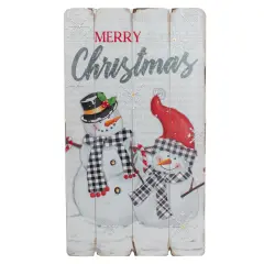 Northlight 19" Lighted Snowmen 'Merry Christmas' Wall Decor White