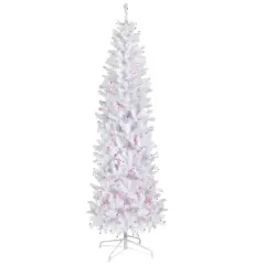 Northlight Pre-Lit Pencil Woodbury White Pine Artificial Christmas Tree - 6.5' - Pink Lights