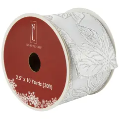 Northlight Shimmering Silver Floral Wired Craft Christmas Ribbon 2.5" x 10 Yards
