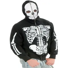 Adult Men's Skeleton Print Black Hoodie Sweatshirt