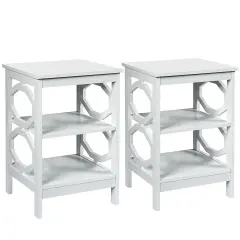 2 Pieces 3-tier Nightstand Sofa Side End Accent Table Storage Display Shelf White