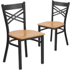 Emma and Oliver 2 Pack "X" Back Metal Restaurant Chair Natural/BlackMetal