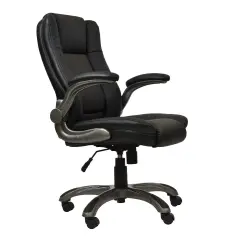 Techni Office Solutions 3.5' Solid Black Medium Back Executive Office Chair with Flip-up Arms