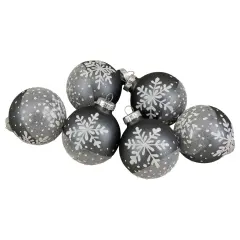 Northlight Snowflake Glass Christmas Ball Ornaments - 4" (101mm) - Gray and White - 6ct