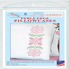Jack Dempsey Stamped Pillowcases W/White Perle Edge 2/Pkg-Cross-Stitch Pretty In Pink