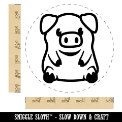 Cute Little Pig Sitting Self-Inking Rubber Stamp for Stamping Crafting Planners Blue