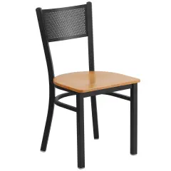 Emma and Oliver Grid Back Metal Restaurant Dining Chair Natural/BlackMetal