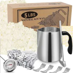 Candle Making Kit Supplies - 32Oz Pouring Pot, 16Oz Soy Wax, Wooden Wick Holders, Candle Wicks, Stickers and Spoon, Perfect Candle Kit for Beginners 80Oz Kit