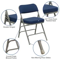 Emma and Oliver 4 Pack Home & Office 18.5"W Party Events Padded Metal Folding Chair NavyFabric/GrayFrame