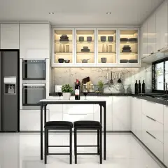 3 Piece Counter Height Dining Set Faux Marble Table White