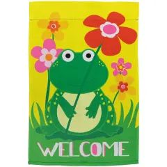 Northlight Happy Frog "Welcome" Floral Outdoor Garden Flag 18" x 12.5" Yellow
