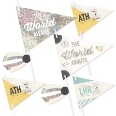 Big Dot of Happiness World Awaits - Triangle Travel Themed Party Photo Props - Pennant Flag Centerpieces - Set of 20