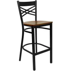 Emma and Oliver "X" Back Metal Restaurant Dining Barstool Cherry/BlackMetal